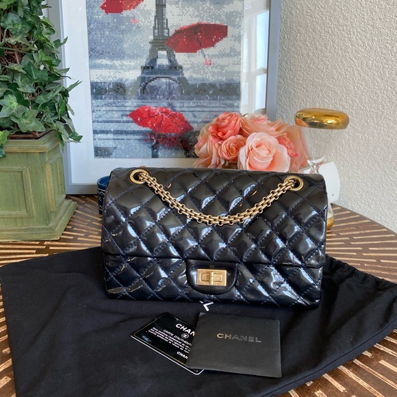 CHANEL Handbags - Chanel Reissue in Dark Blue Patent Leather